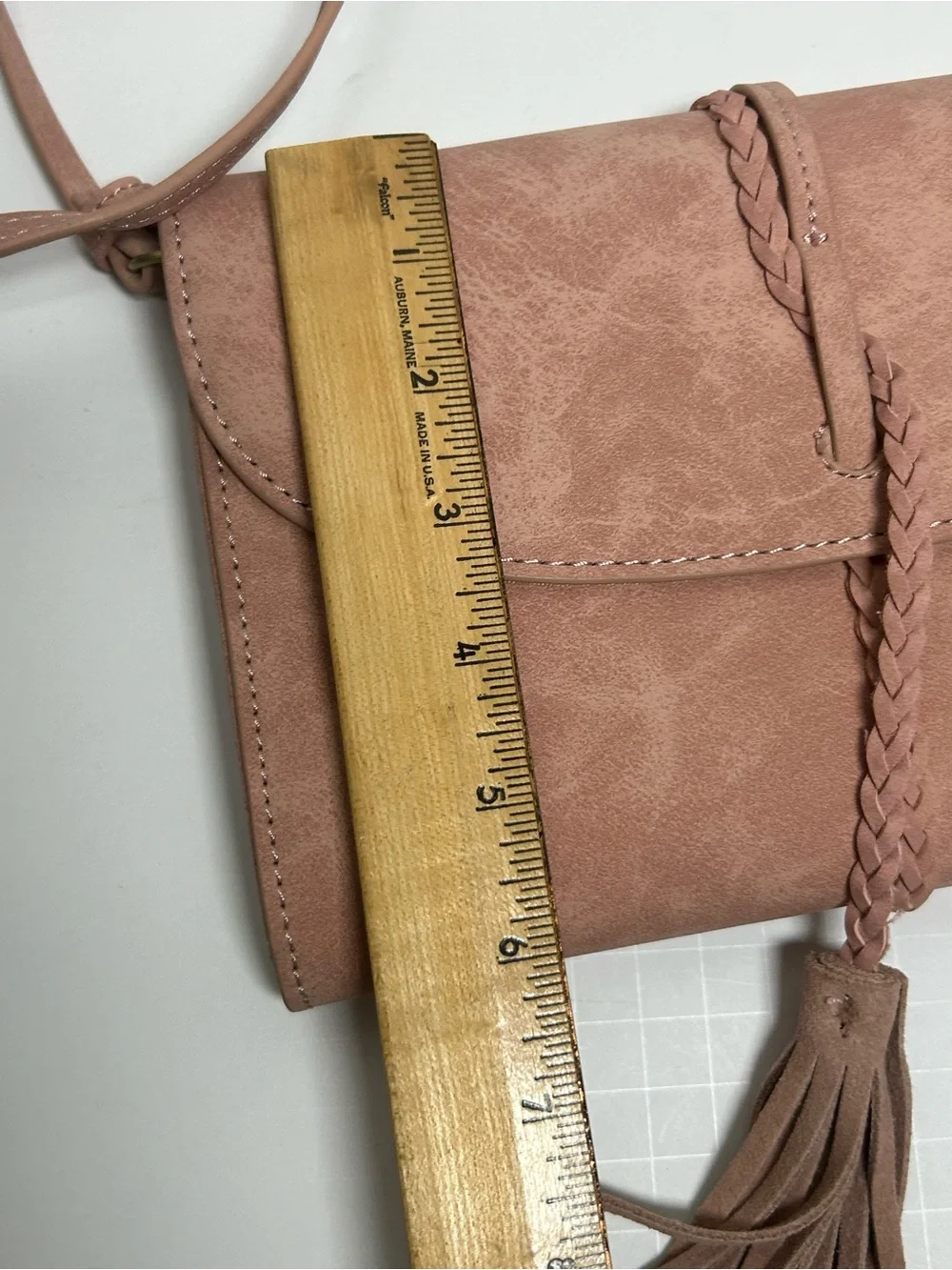 Anthropologie Envelope Suede Crossbody Boho Tassel Bag Pink
